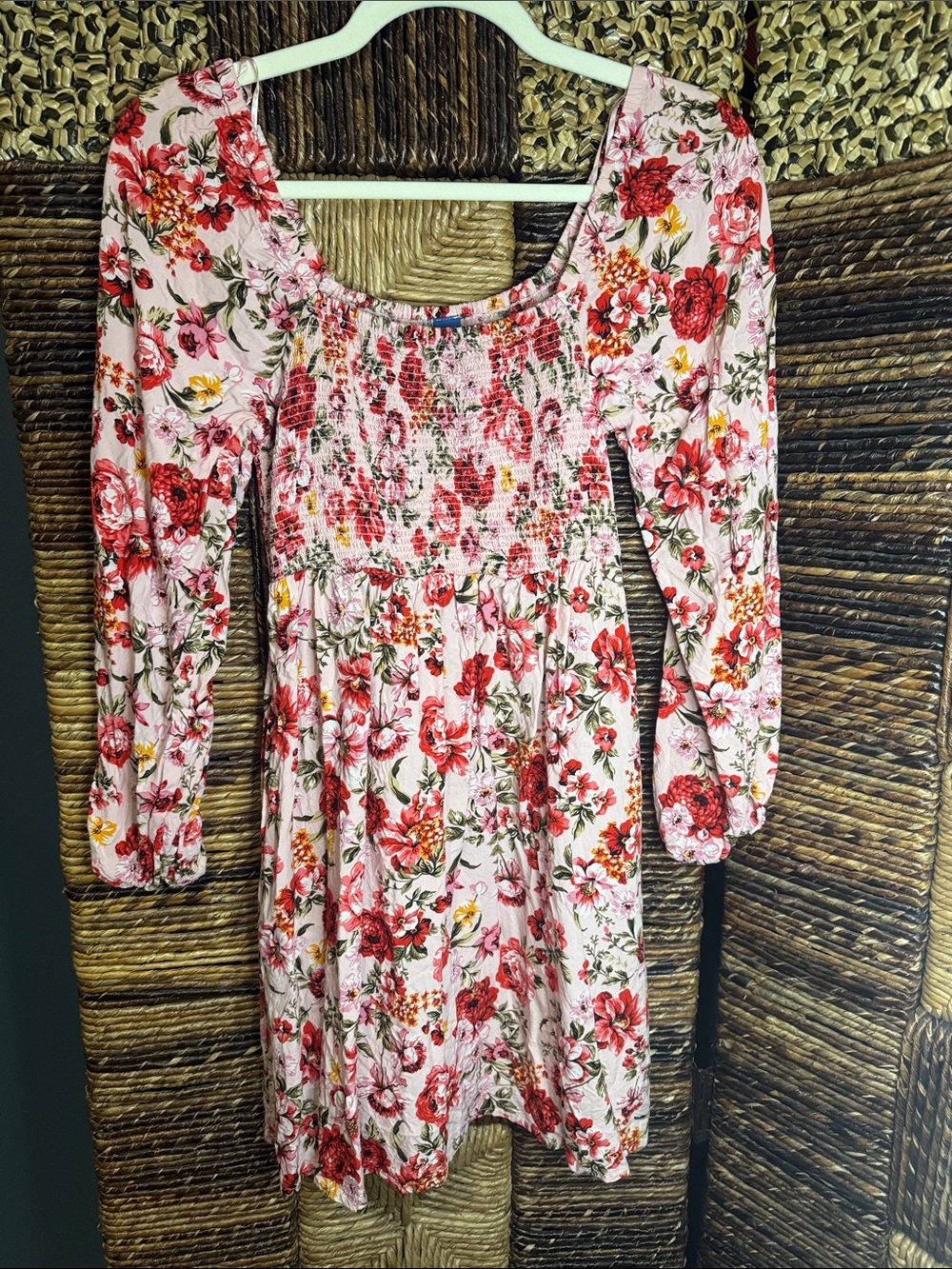Old Navy Pink Floral Smocked Long-Sleeve Dress